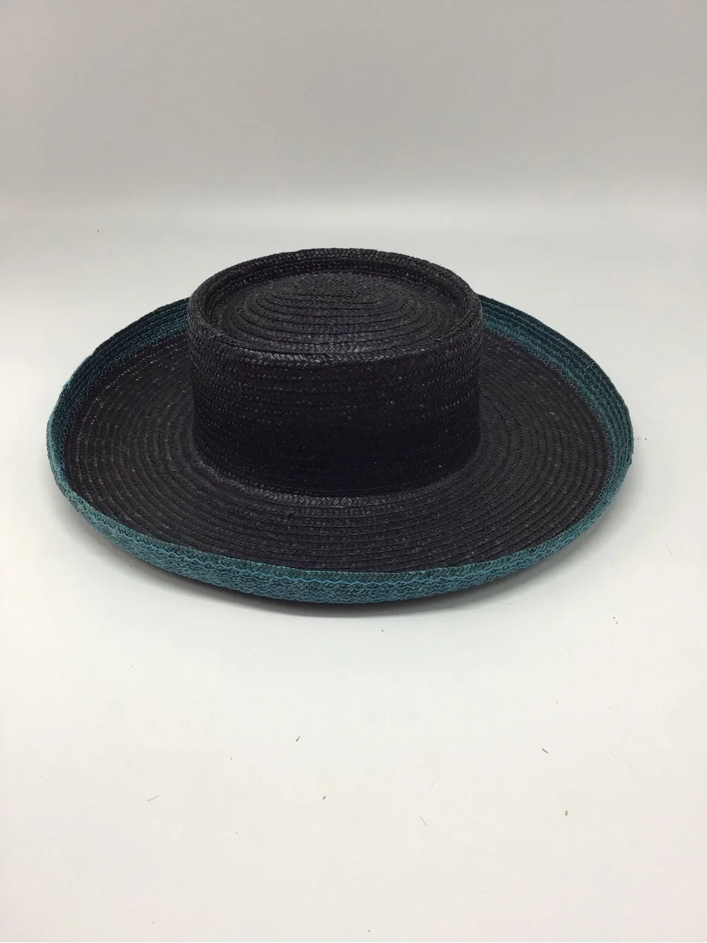 Wide Brim Straw Hat with Teal Trim